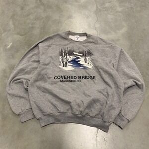 Jerzees Covered Bridge Mansfield IN Graphic Sweatshirt Mens XL Gray Crewneck